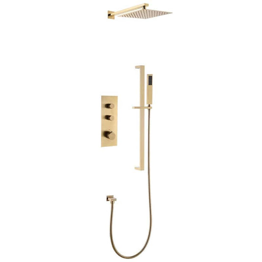 1-Spray Patterns with 1.5 GPM 10 in. Tub Wall Mount Dual Shower Heads in Spot Resist Brushed Gold