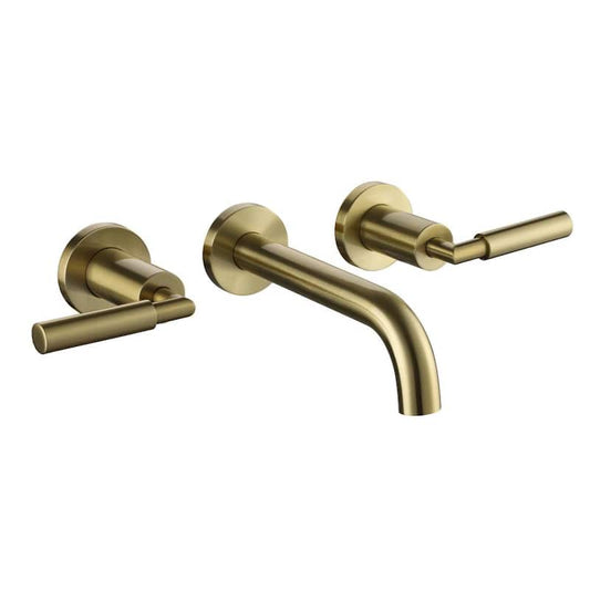 Double Handle Bathroom Sink Wall Mounted Faucet in Brushed Gold