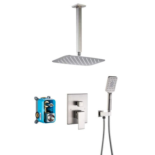 1-Spray Patterns with 10 in. 3-Functions Ceiling Mount Dual Shower Heads in Brushed Gold (Valve Included)