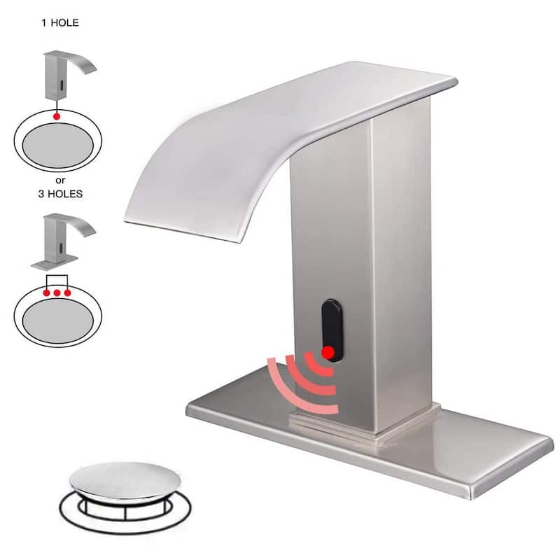 Battery Powered Touchless Single Hole Bathroom Faucet With Drain Kit And Temperature Control In Brushed Nickel