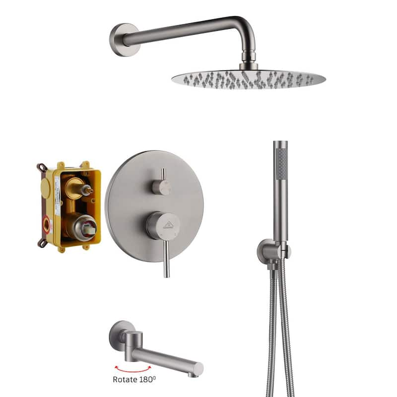 1-Spray Patterns Round 10 in. Wall Mount Dual Shower Heads with Handheld and Tub Faucet in Brushed Nickel