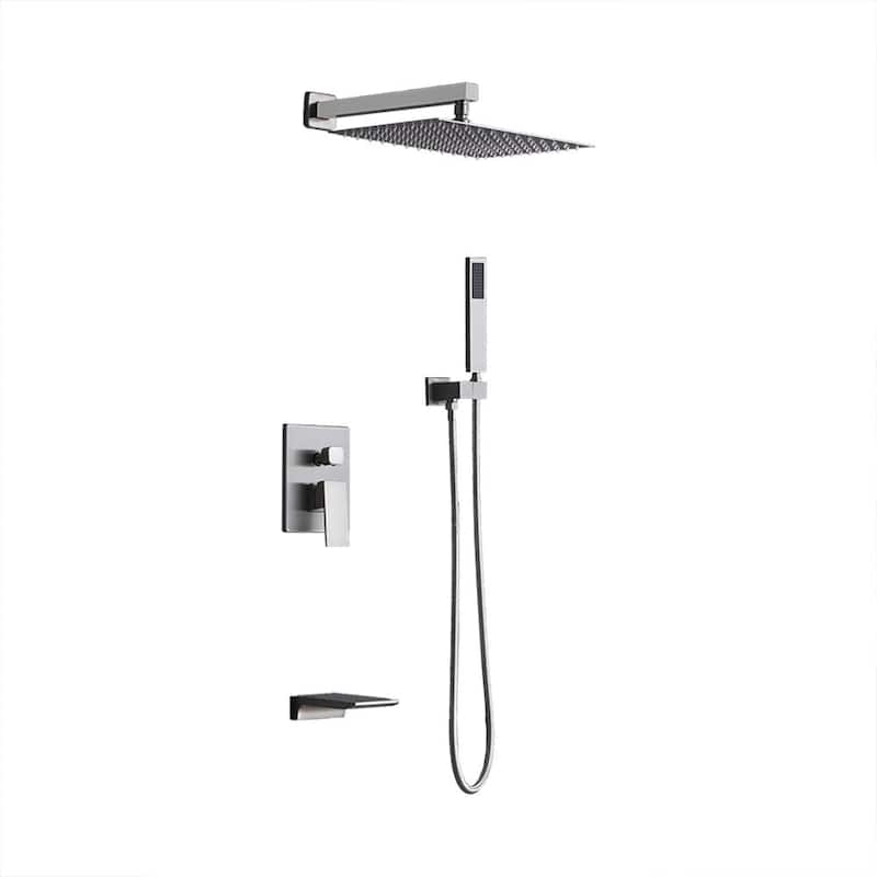 1-Spray Pattern with 2 GPM 12 in. 3 Functions Wall Mounted Dual Shower Heads with Rough-In Valve Body in Brushed Nickel