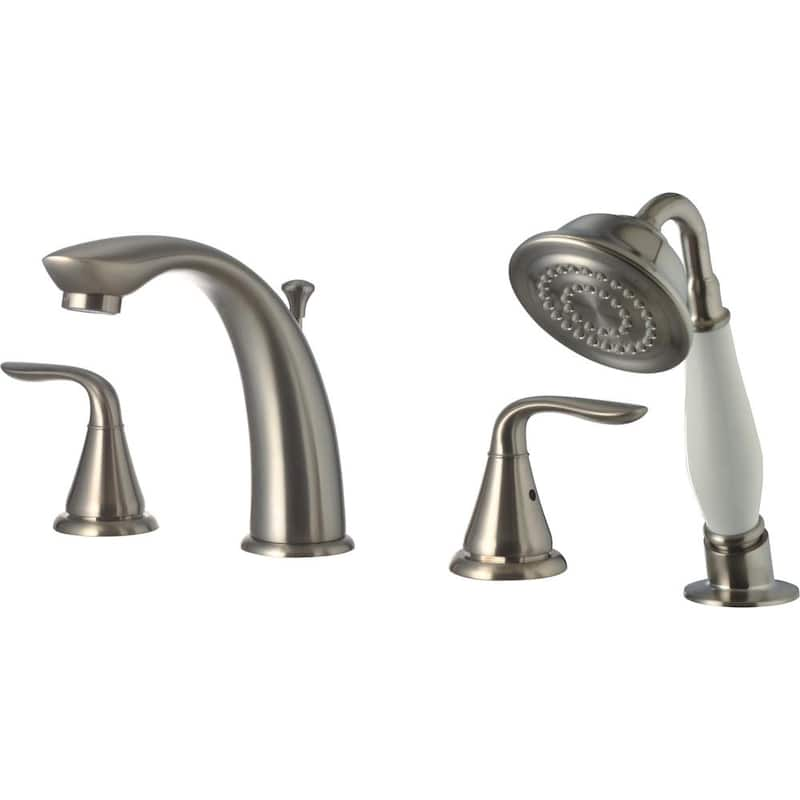 Majestic Two Handle Top Deck Mount Roman Tub Faucet with Hand Held Shower in Brushed Nickel