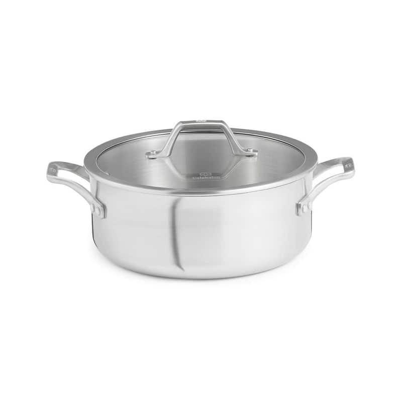 Signature 5 qt. Round Stainless Steel Dutch Oven in Brushed Stainless Steel with Glass Lid