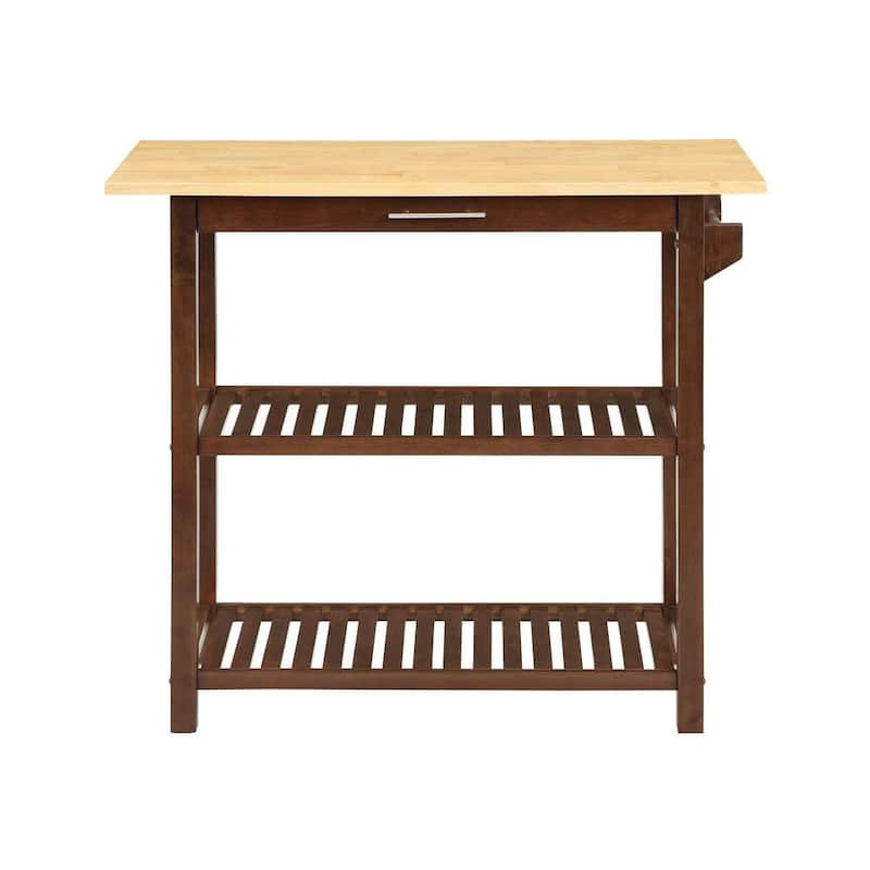 Designs2Go Butcher Block and Mahogany Kitchen Prep Island with Drawer