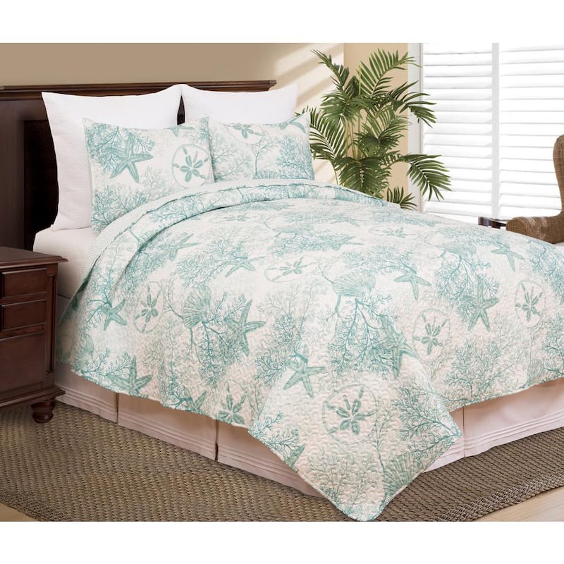 Ocean Treasures Coastal 2-Piece Blue Polyester Twin Quilt Set