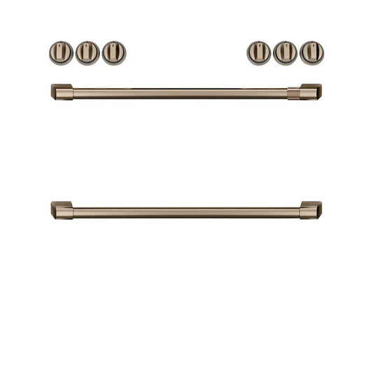 Front Control Electric Range Handle and Knob Kit in Brushed Bronze