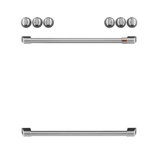 Front Control Electric Range Handle and Knob Kit in Brushed Stainless