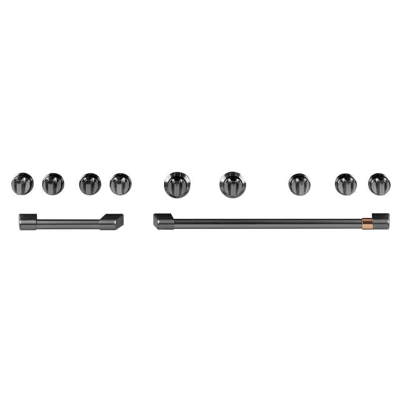 Front Control Gas Range Handle and Knob Kit in Brushed Black