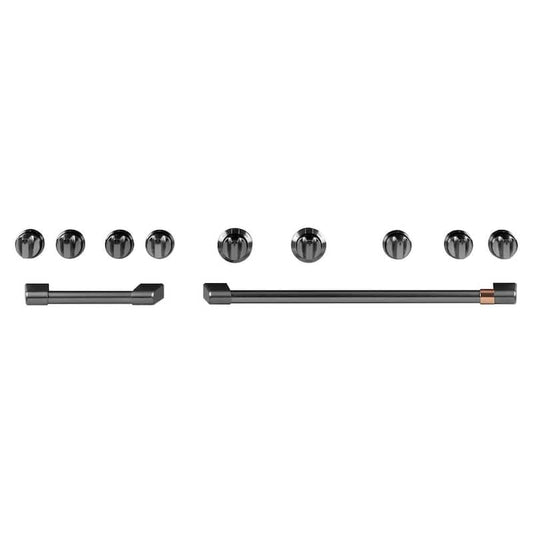 Front Control Gas Range Handle and Knob Kit in Brushed Black