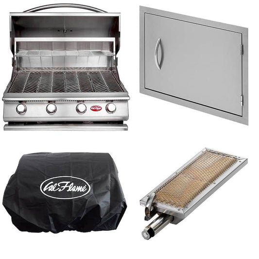 G4 24 in. 4-Burner Built-In LP Grill in Stainless Steel with 27 in. Door, Sear Burner and Cover