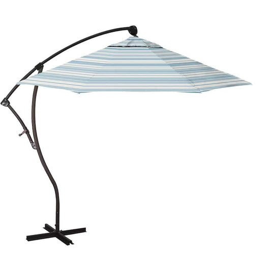 9 ft. Bronze Aluminum Cantilever Patio Umbrella with Crank Lift in Wellfleet Sea Pacifica Premium