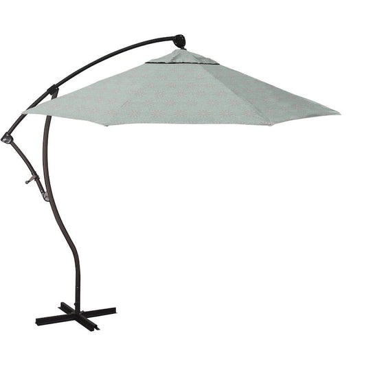 9 ft. Bronze Aluminum Cantilever Patio Umbrella with Crank Lift in Spiro Capri Pacifica Premium