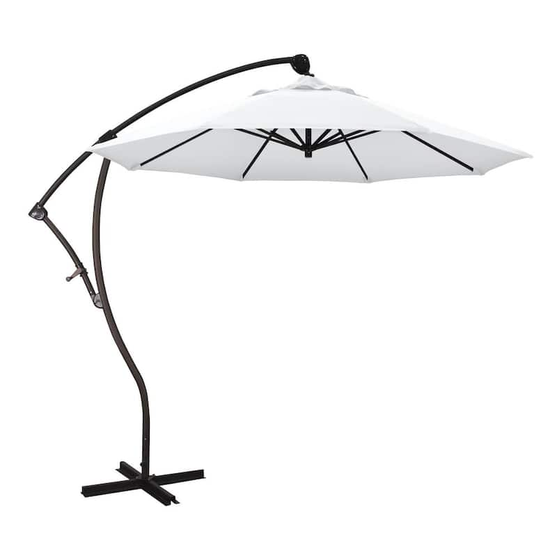 9 ft. Bronze Aluminum Cantilever Patio Umbrella with Crank Open 360 Rotation in White Olefin