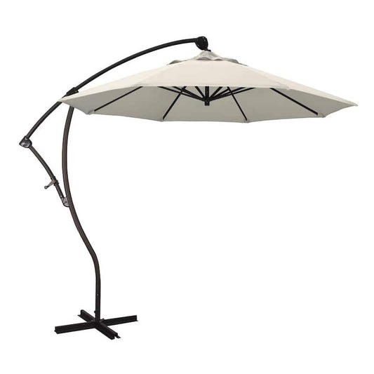 9 ft. Bronze Aluminum Cantilever Patio Umbrella with Crank Open 360 Rotation in Antique Beige Olefin