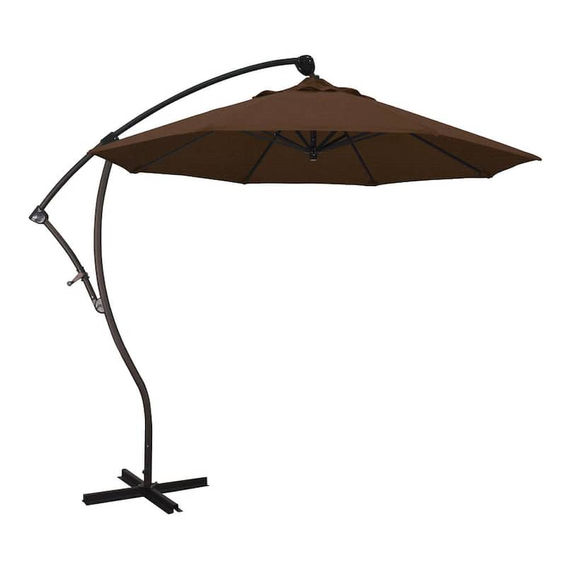 9 ft. Bronze Aluminum Cantilever Patio Umbrella with Crank Open 360 Rotation in Teak Olefin