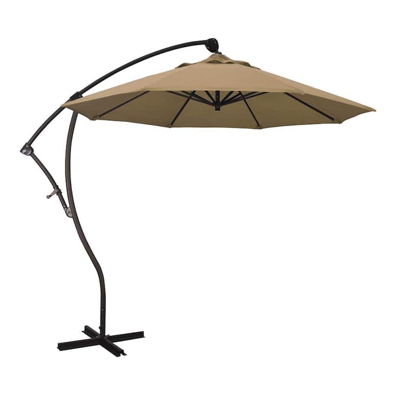 9 ft. Bronze Aluminum Cantilever Patio Umbrella with Crank Open 360 Rotation in Straw Olefin