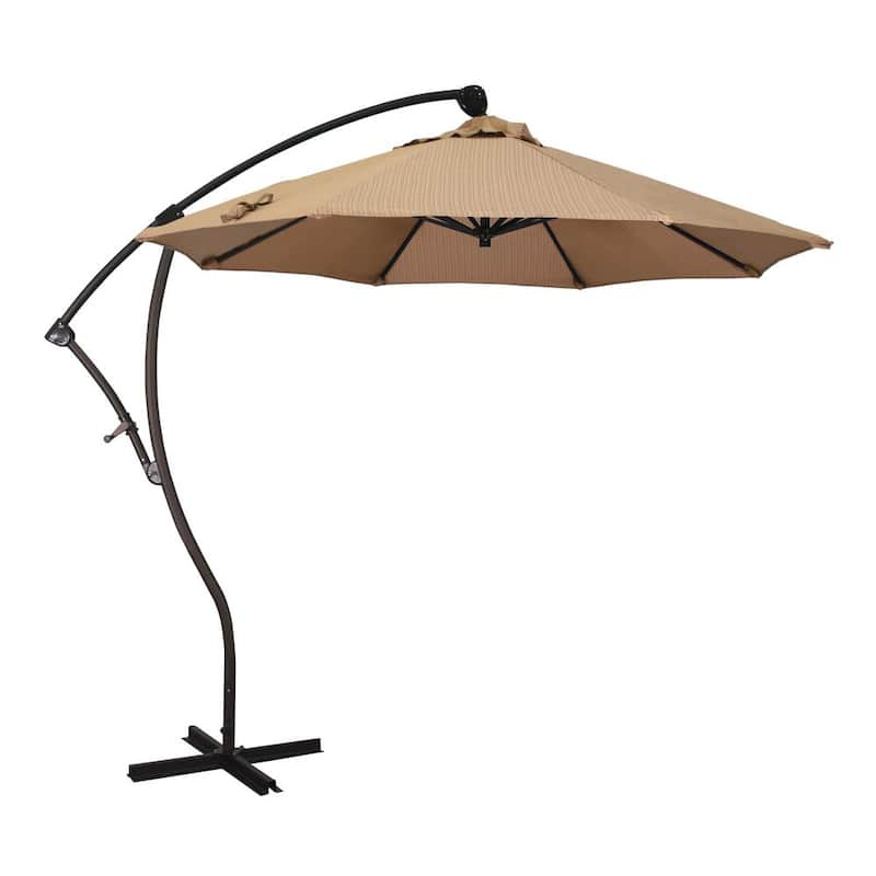 9 ft. Bronze Aluminum Cantilever Patio Umbrella with Crank Open 360 Rotation in Terrace Sequoia Olefin