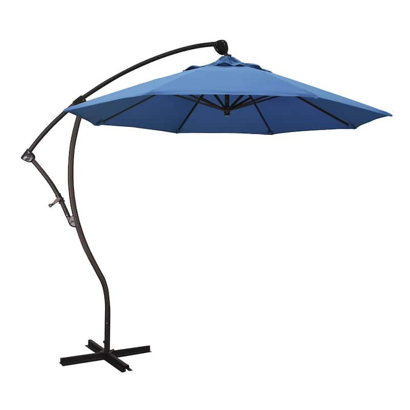 9 ft. Bronze Aluminum Cantilever Patio Umbrella with Crank Open 360 Rotation in Capri Pacifica