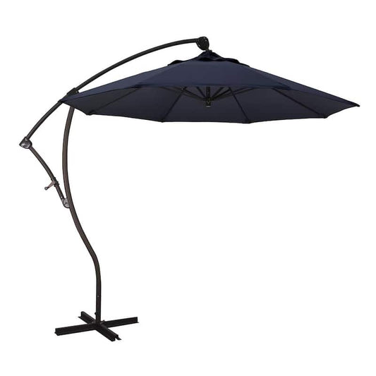 9 ft. Bronze Aluminum Cantilever Patio Umbrella with Crank Open 360 Rotation in Navy Blue Pacifica