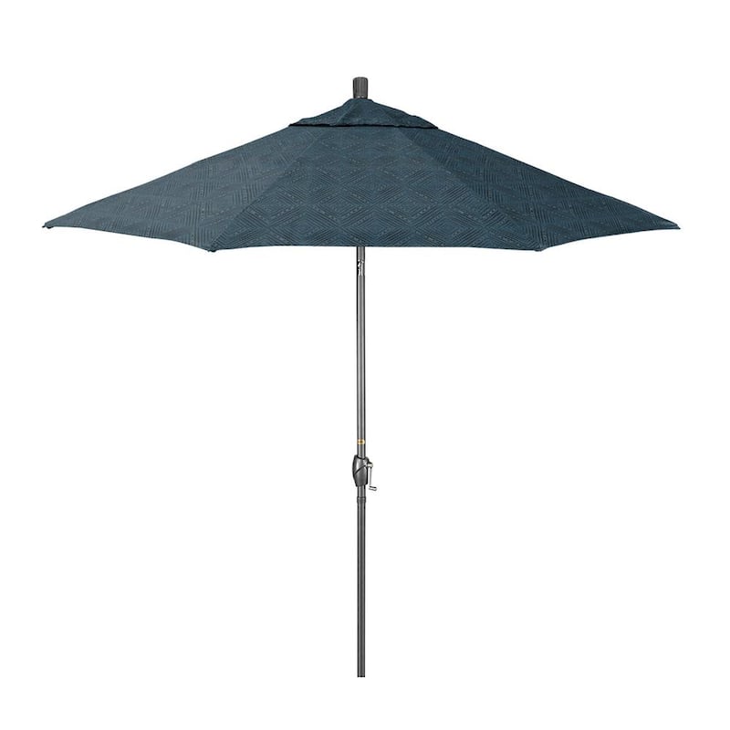 9 ft. Grey Aluminum Market Patio Umbrella with Crank Lift and Push-Button Tilt in Domino Lagoon Pacifica Premium