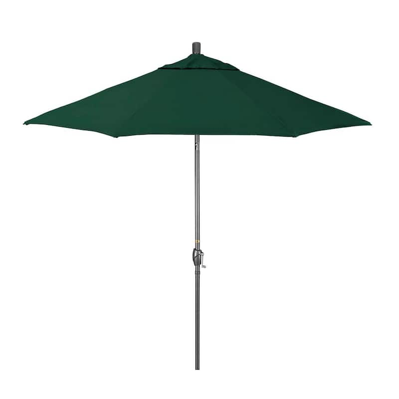 9 ft. Grey Aluminum Market Patio Umbrella with Crank Lift and Push-Button Tilt in Forest Green Pacifica Premium