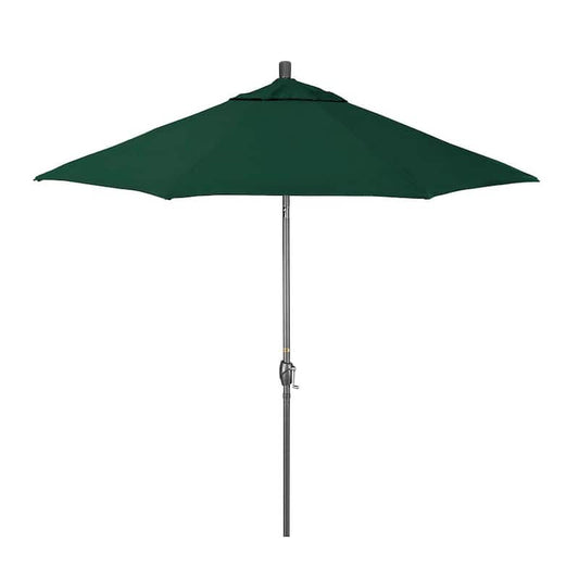 9 ft. Grey Aluminum Market Patio Umbrella with Crank Lift and Push-Button Tilt in Forest Green Pacifica Premium