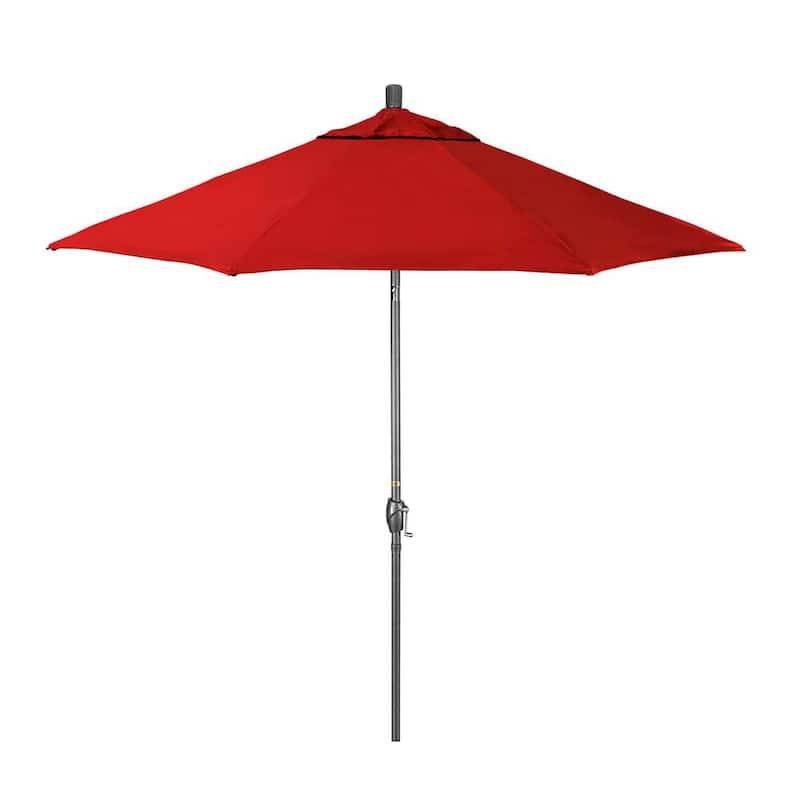 9 ft. Grey Aluminum Market Patio Umbrella with Crank Lift and Push-Button Tilt in Red Pacifica Premium