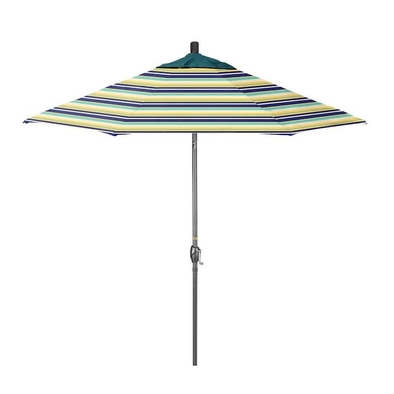 9 ft. Grey Aluminum Market Patio Umbrella with Crank and Push-Button Tilt in Captiva Admiral-Petrol Pacifica Premium