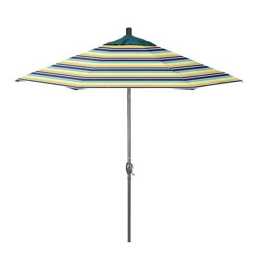 9 ft. Grey Aluminum Market Patio Umbrella with Crank and Push-Button Tilt in Captiva Admiral-Petrol Pacifica Premium