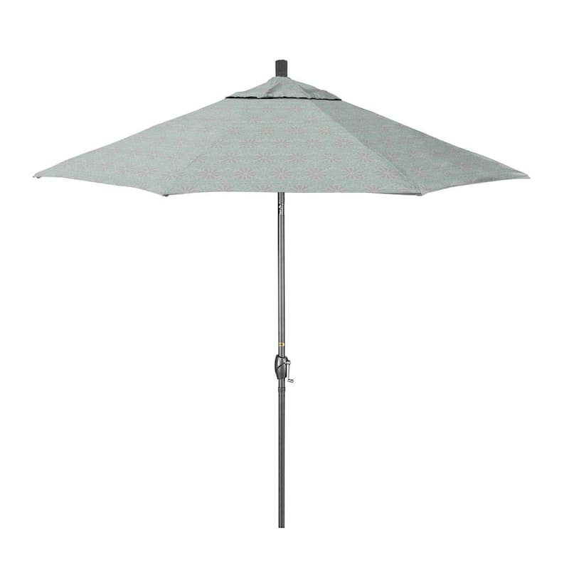 9 ft. Grey Aluminum Market Patio Umbrella with Crank Lift and Push-Button Tilt in Spiro Capri Pacifica Premium