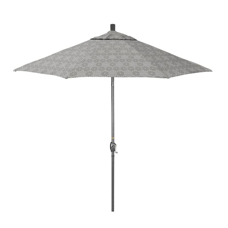 9 ft. Grey Aluminum Market Patio Umbrella with Crank Lift and Push-Button Tilt in Spiro Graphite Pacifica Premium