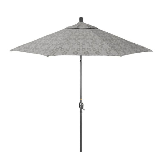 9 ft. Grey Aluminum Market Patio Umbrella with Crank Lift and Push-Button Tilt in Spiro Graphite Pacifica Premium