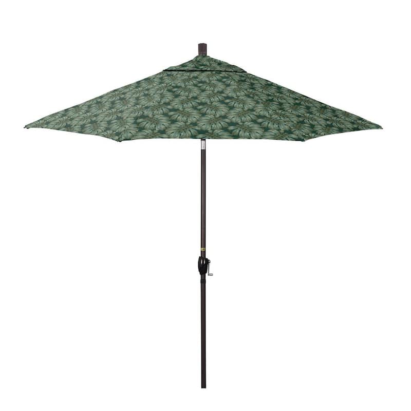 9 ft. Bronze Aluminum Market Patio Umbrella with Crank Lift and Push-Button Tilt in Palm Hunter Pacifica Premium