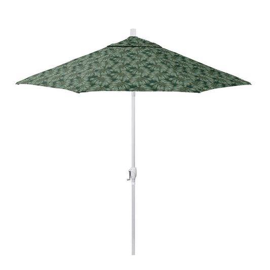 9 ft. Matted White Aluminum Market Patio Umbrella with Crank Lift and Push-Button Tilt in Palm Hunter Pacifica Premium