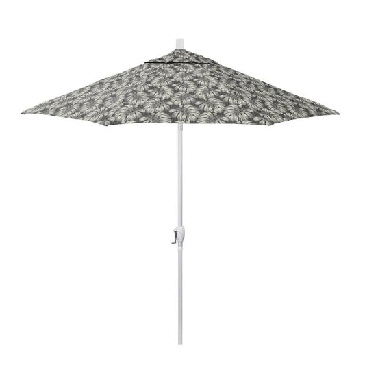 9 ft. Matted White Aluminum Market Patio Umbrella with Crank Lift and Push-Button Tilt in Palm Graphite Pacifica Premium