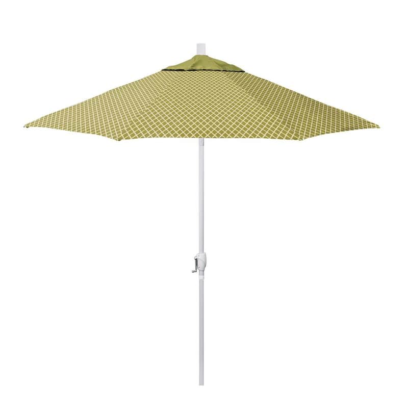 9 ft. Matted White Aluminum Market Patio Umbrella with Crank Lift and Push-Button Tilt in Lavalier Palm Pacifica Premium