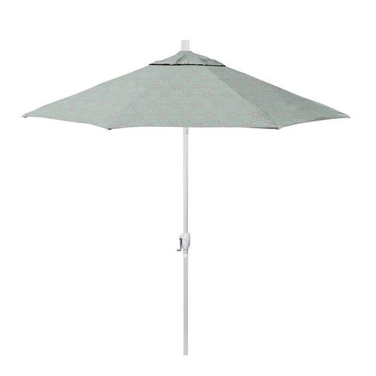 9 ft. Matted White Aluminum Market Patio Umbrella with Crank Lift and Push-Button Tilt in Spiro Capri Pacifica Premium