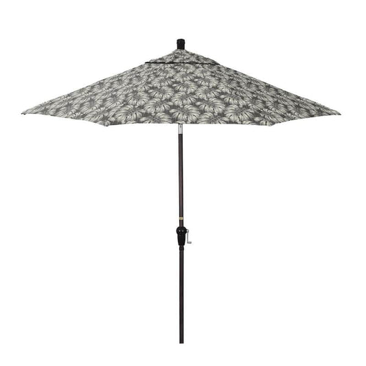 9 ft. Bronze Aluminum Market Patio Umbrella with Crank Lift and Autotilt in Palm Graphite Pacifica Premium