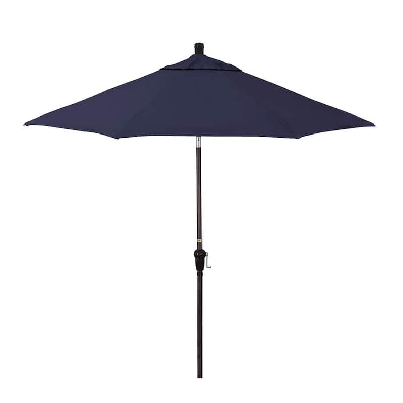 9 ft. Bronze Aluminum Market Patio Umbrella with Crank Lift and Autotilt in Captains Navy Pacifica Premium