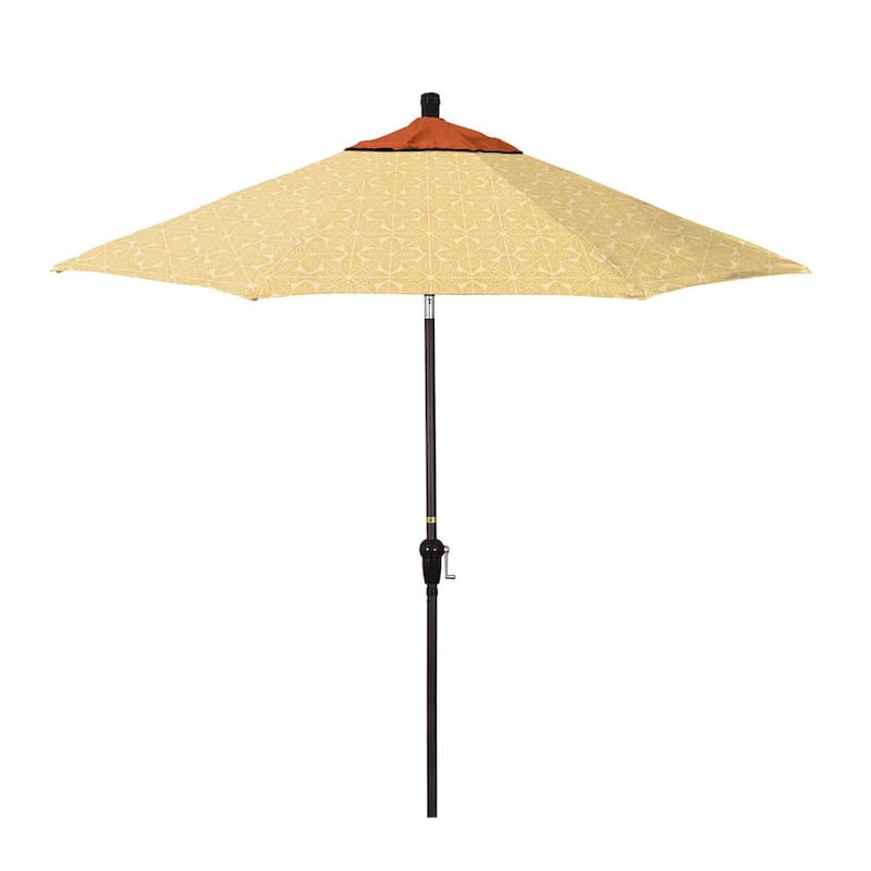 9 ft. Bronze Aluminum Market Patio Umbrella with Crank Lift and Autotilt in Palmetto Sawgrass Pacifica Premium