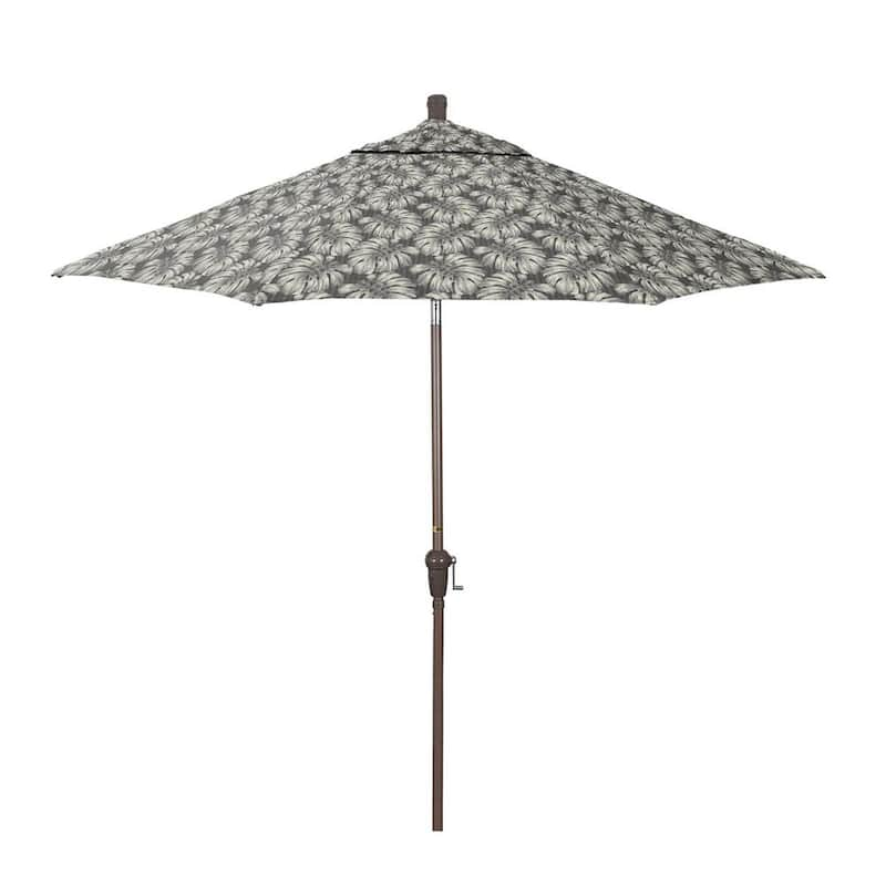 9 ft. Champagne Aluminum Market Patio Umbrella with Crank Lift and Autotilt in Palm Graphite Pacifica Premium