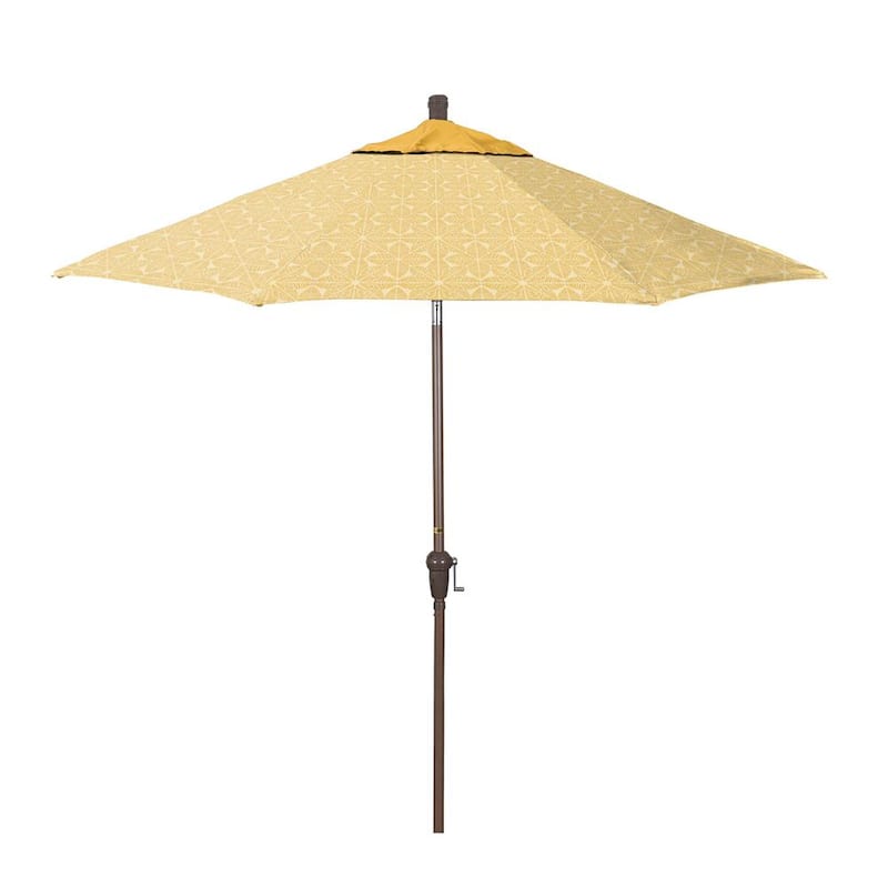 9 ft. Champagne Aluminum Market Patio Umbrella with Crank Lift and Autotilt in Palmetto Sawgrass Pacifica Premium