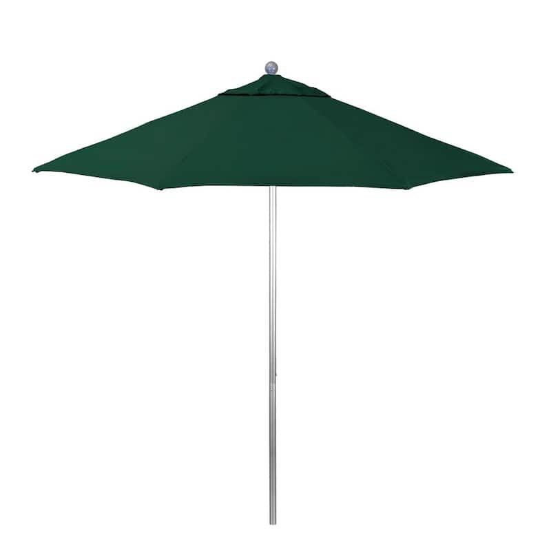 9 ft. Silver Anodized Aluminum Market Patio Umbrella with Fiberglass Ribs and Push-Lift in Forest Green Pacifica Premium