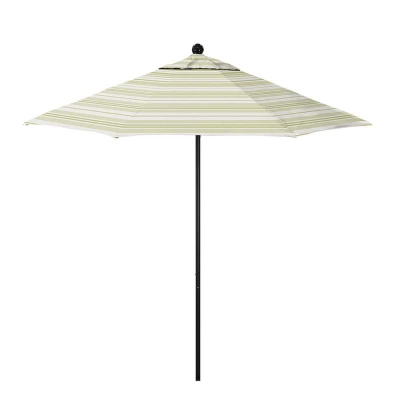 9 ft. Stone Black Aluminum Market Patio Umbrella with Fiberglass Ribs and Push-Lift in Wellfleet Basil Pacifica Premium