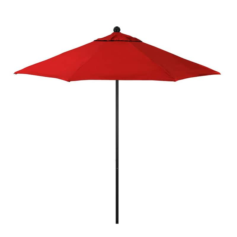 9 ft. Stone Black Aluminum Market Patio Umbrella with Fiberglass Ribs and Push-Lift in Red Pacifica Premium