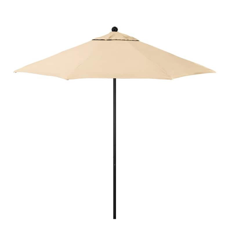 9 ft. Stone Black Aluminum Market Patio Umbrella with Fiberglass Ribs and Push-Lift in Khaki Pacifica Premium