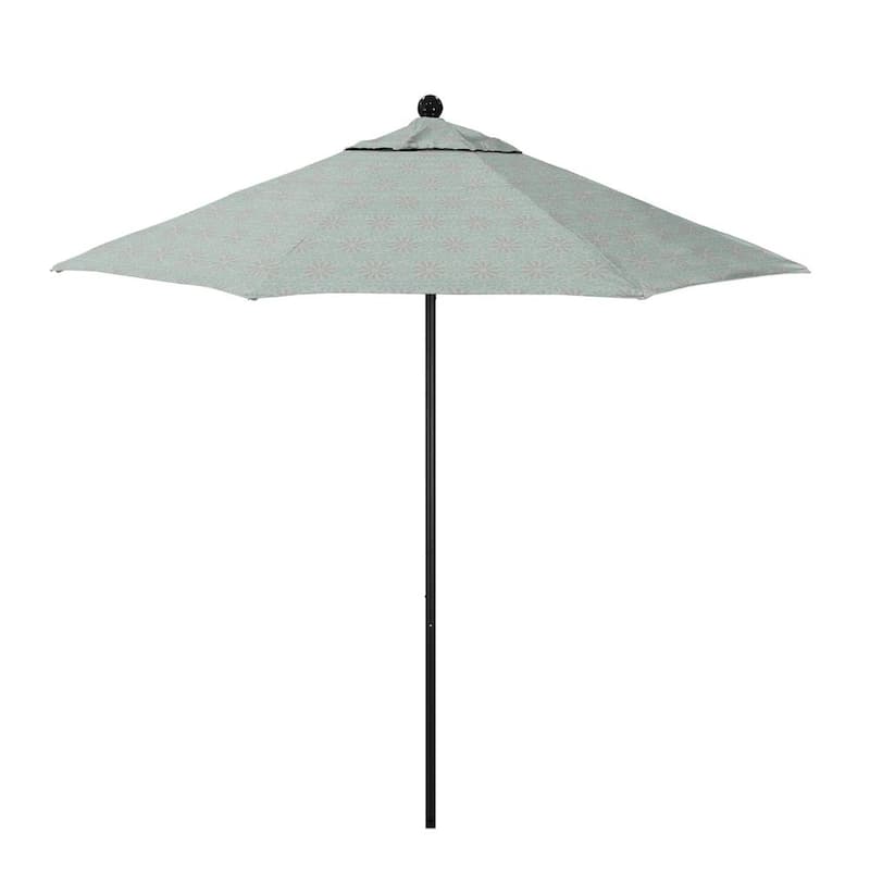 9 ft. Stone Black Aluminum Market Patio Umbrella with Fiberglass Ribs and Push-Lift in Spiro Capri Pacifica Premium