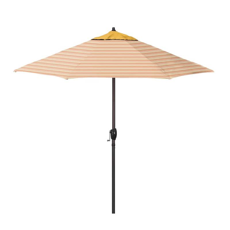 9 ft. Bronze Aluminum Market Patio Umbrella with Crank Lift and Autotilt in Canary and Donovan Garden Pacifica Premium