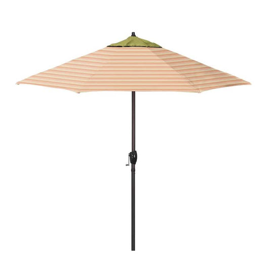 9 ft. Bronze Aluminum Market Patio Umbrella with Crank Lift Autotilt in Pesto Green and Donovan Garden Pacifica Premium